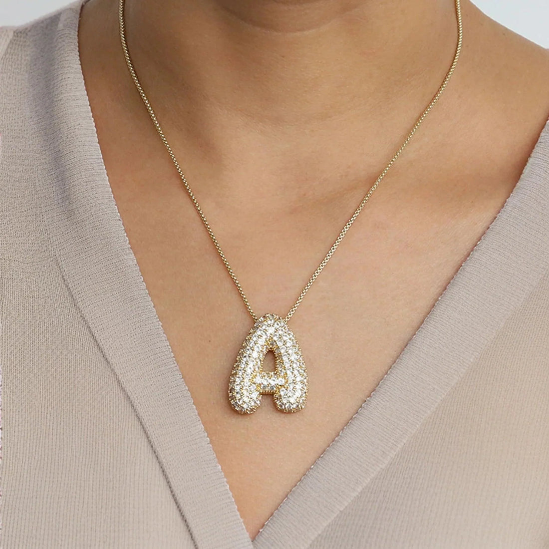 Bubble Letter Initial Necklace- Emberly